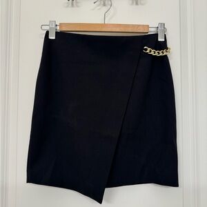 H&M Black Wrap Mini Skirt with Gold Chain Detail